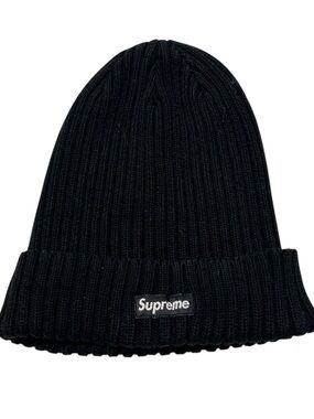 Supreme Black Ribbed Logo Cuff Beanie